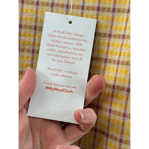 ModCloth Yellow & Pink Plaid Sleeveless Shift Dress Size Large NWT - Picture 7 of 10